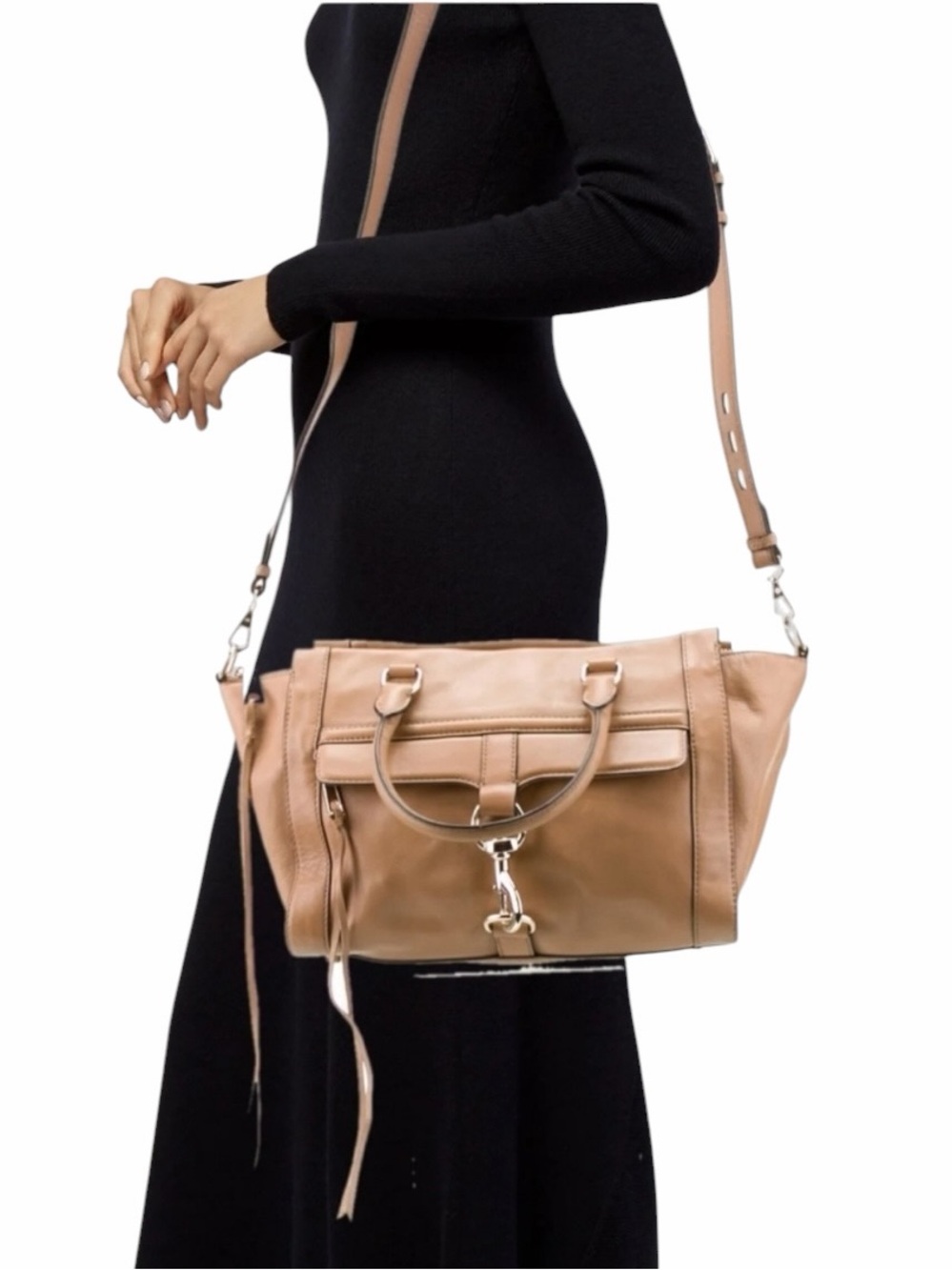 Rebecca Minkoff Bowery Fatigue Tan Leather Satchel Crossbody Bag Large